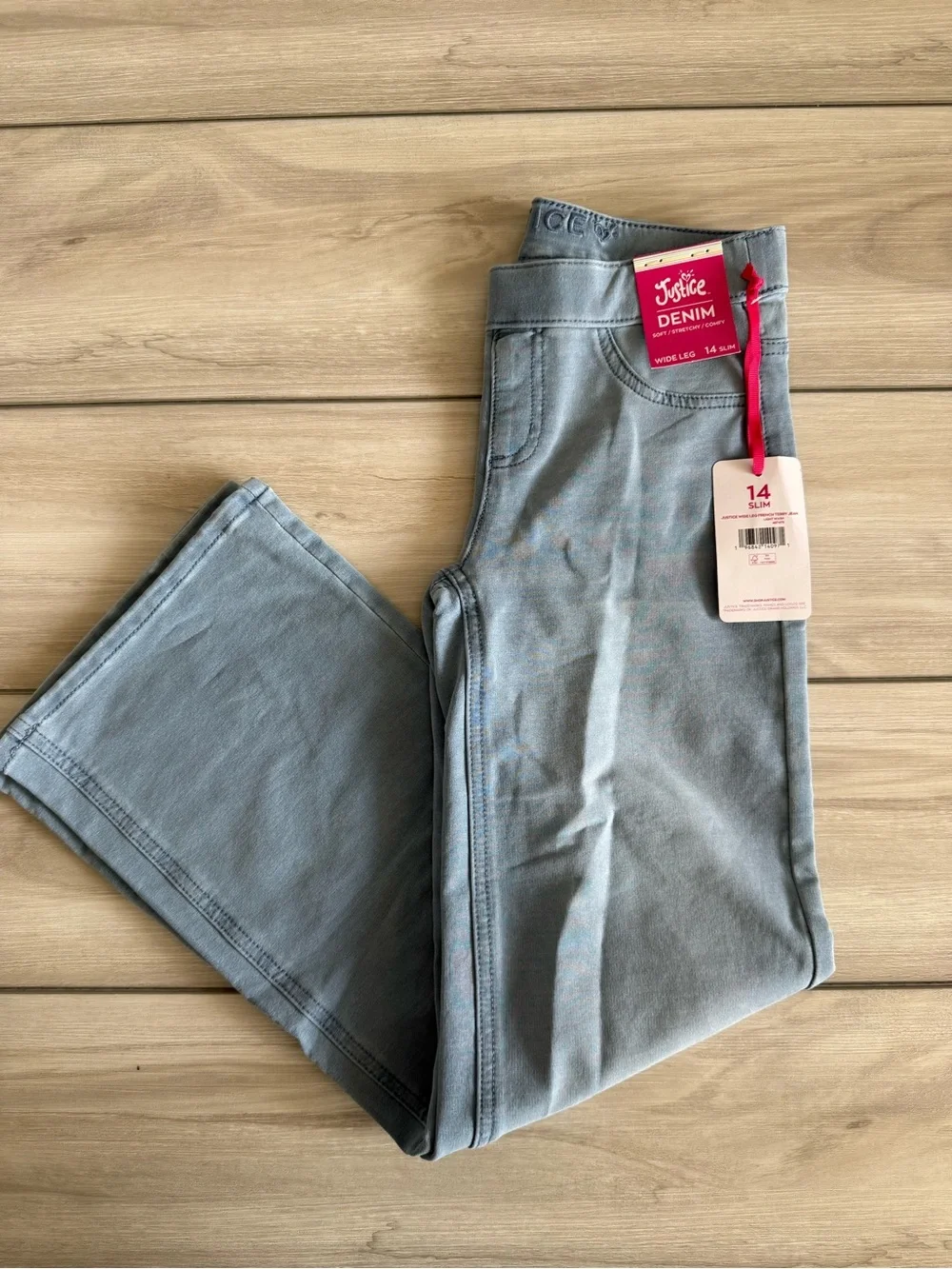 Justice Wide Leg French Terry Jeans Blue Size 14 Slim NWT IN PACKAGE